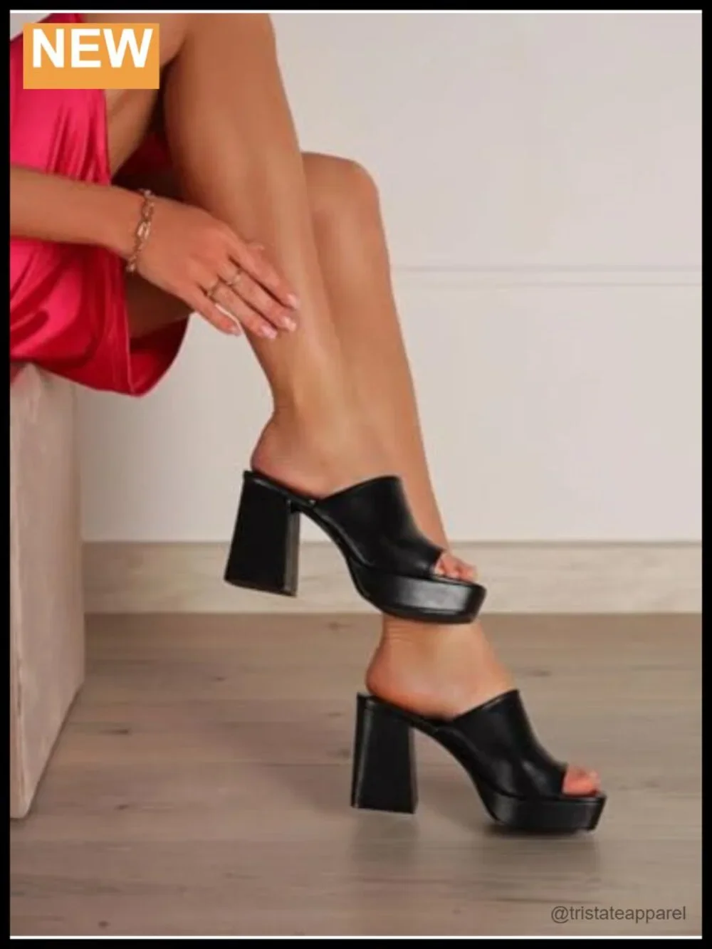 Chunky Platform Sandals Square Toe High Heel Slip On Mules PU Leather